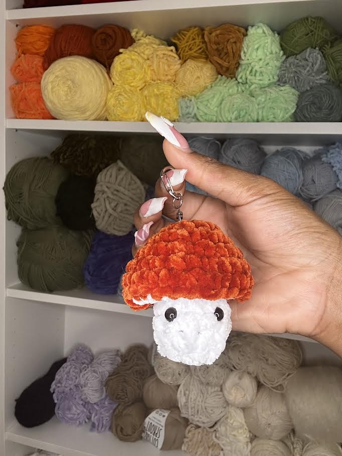 crochet mini mushroom fidget keychain