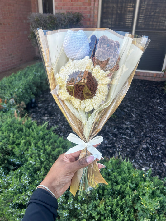 sunflower and baby bear mini bouquet