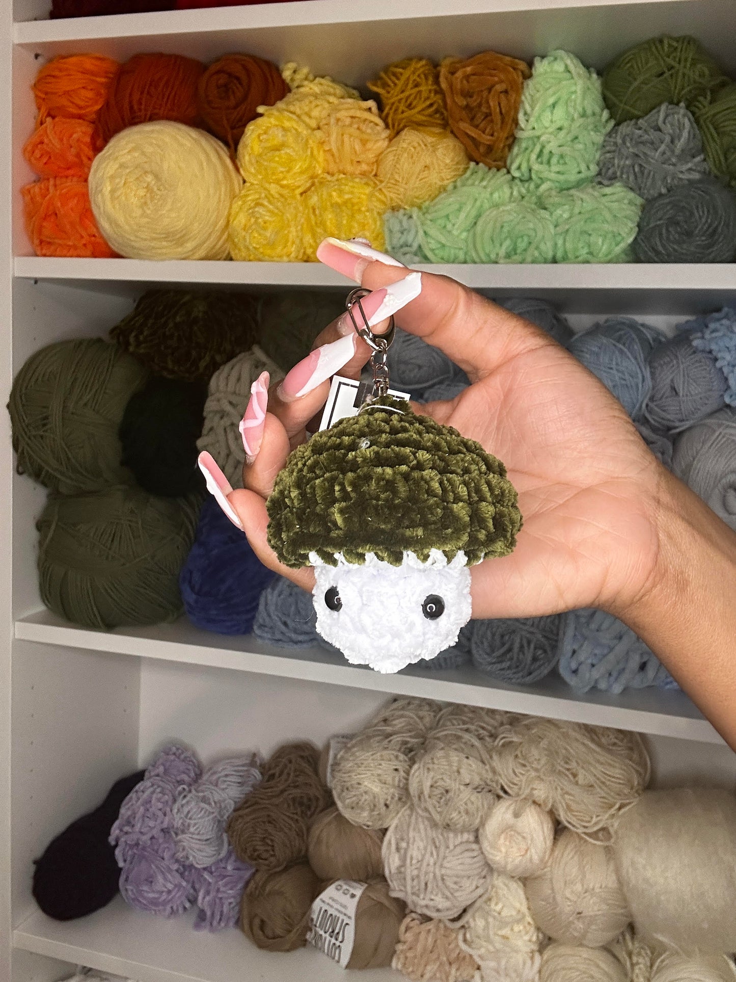 crochet mini mushroom fidget keychain